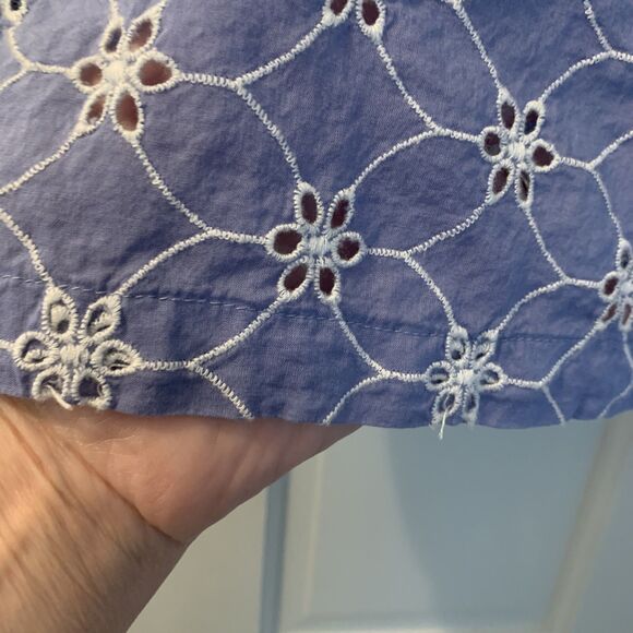 SUNDANCE CATALOG Florina Eyelet Top Size Medium Blue White Flutter Cap Sleeve - Picture 10 of 16